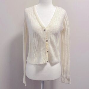 90’s vintage Jordache ribbed jeweled buttons semi crop cardigan